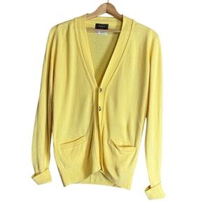 Vintage Muse’s of Atlanta yellow 2-ply cashmere cardigan sweater Size Large